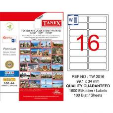 Tanex Laser Etiket TW 2016 99.1 x 34 mm